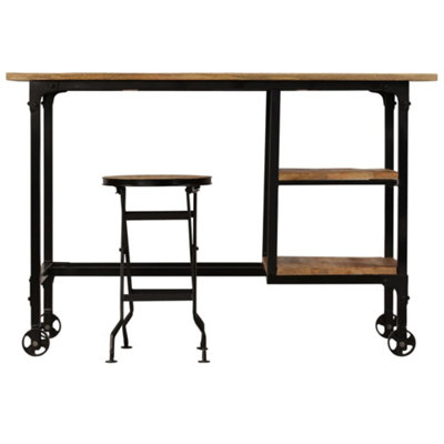 B&Q -  Industrial Desk With Folding Stool Solid Mango Wood 115X50X76 Cm