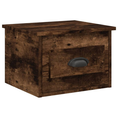 B&Q -  Elegant Wall-Mounted Bedside Cabinet Smoked Oak 41.5X36X28Cm