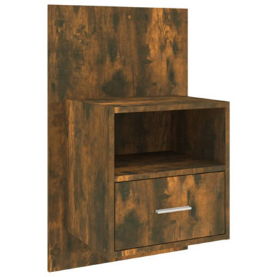 B&Q -  Sleek Wall-Mounted Bedside Cabinet Smoked Oak
