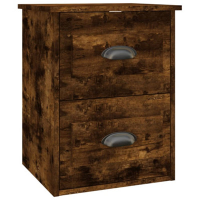B&Q -  Elegant Wall-Mounted Bedside Cabinet Smoked Oak 41.5X36X53Cm