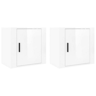 B&Q -  Elegant Wall-Mounted Bedside Cabinets 2 Pcs High Gloss White 50X30X47Cm