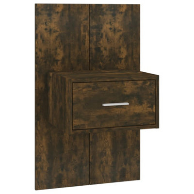 B&Q -  Sleek Wall-Mounted Bedside Cabinet Smoked Oak