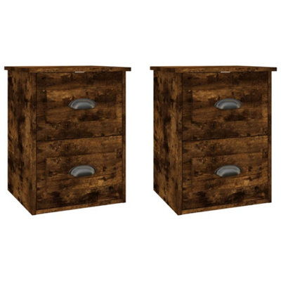 B&Q -  Elegant Wall-Mounted Bedside Cabinets 2 Pcs Smoked Oak 41.5X36X53Cm