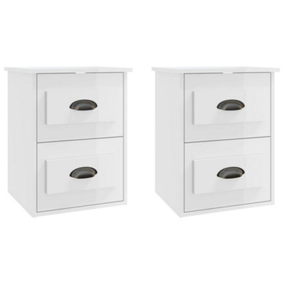 B&Q -  Elegant Wall-Mounted Bedside Cabinets 2 Pcs High Gloss White 41.5X36X53Cm