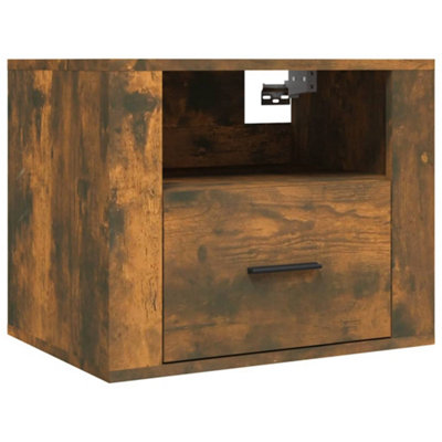 B&Q -  Elegant Wall-Mounted Bedside Cabinet Smoked Oak 50X36X40 Cm