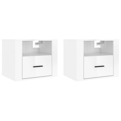B&Q -  Elegant Wall-Mounted Bedside Cabinets 2 Pcs High Gloss White 50X36X40Cm