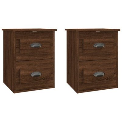 B&Q -  Elegant Wall-Mounted Bedside Cabinets 2 Pcs Brown Oak 41.5X36X53Cm