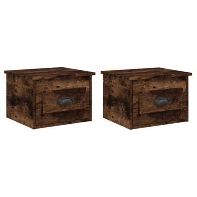 B&Q -  Elegant Wall-Mounted Bedside Cabinets 2 Pcs Smoked Oak 41.5X36X28Cm