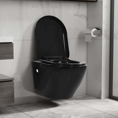 Berkfield Durable Wall Hung Toilet With Concealed Cistern Ceramic Black from B&Q