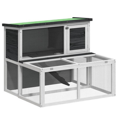 B&Q -  Rustic Rabbit Hutch Grey 102X90X84.5 Cm Solid Wood Pine