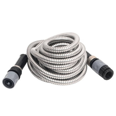 Berkfield Durable Garden Hose With Spray Nozzle Silver 22.5 M Stainless Steel from B&Q
