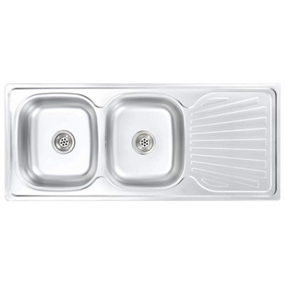 Berkfield Durable Kitchen Sink Double Basin With Strainer & Trap Stainless Steel from B&Q