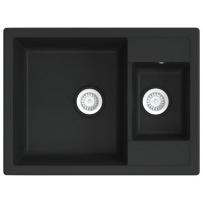 Berkfield Sleek Kitchen Sink With Overflow Hole Double Basins Black Granite from B&Q