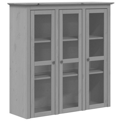 B&Q -  Durable Cabinet With Glass Doors Bodo Grey Solid Wood Pine