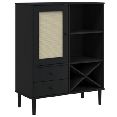 Berkfield Modern Highboard Senja Rattan Look Black 90X40X112Cm Solid Wood Pine from B&Q