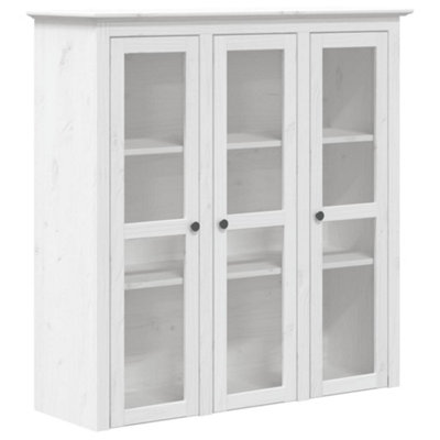 B&Q -  Durable Cabinet With Glass Doors Bodo White Solid Wood Pine