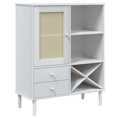 Berkfield Modern Highboard Senja Rattan Look White 90X40X112Cm Solid Wood Pine from B&Q