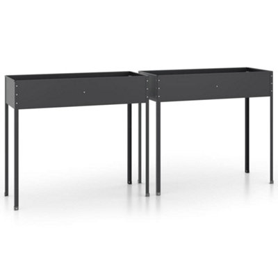B&Q -  Durable Garden Planters 2 Pcs Anthracite Galvanised Steel