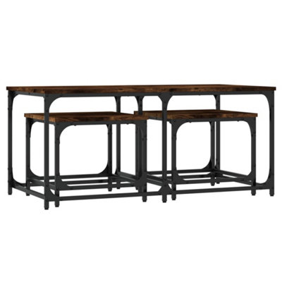 Berkfield Industrial Nesting Coffee Tables 3 Pcs Smoked Oak Engineered Wood