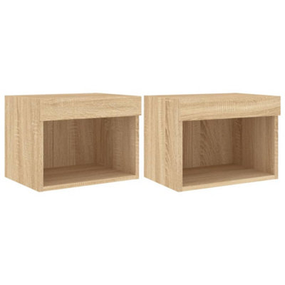 B&Q -  Durable Bedside Cabinets With Led Lights Wall-Mounted 2 Pcs Sonoma Oak