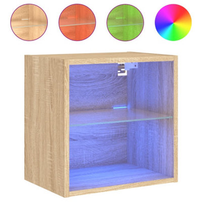 B&Q -  Durable Bedside Cabinet With Led Lights Wall-Mounted Sonoma Oak