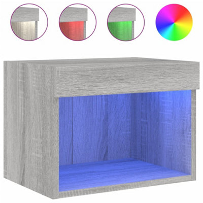 B&Q -  Durable Bedside Cabinet With Led Lights Wall-Mounted Grey Sonoma