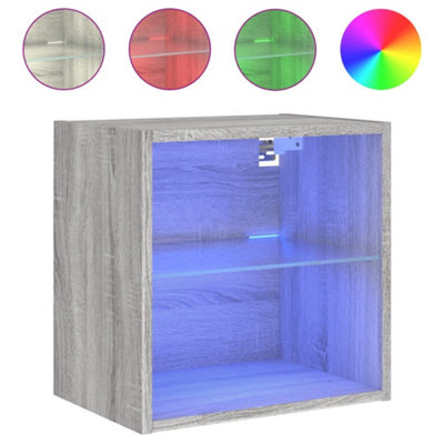 B&Q -  Durable Bedside Cabinet With Led Lights Wall-Mounted Grey Sonoma