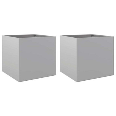 B&Q -  Durable Planters 2 Pcs Silver 42X40X39 Cm Galvanised Steel