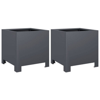 B&Q -  Durable Garden Planters 2 Pcs Anthracite 30X30X30 Cm Steel