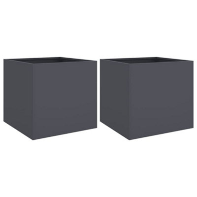 B&Q -  Durable Planters 2 Pcs Anthracite 42X40X39 Cm Steel