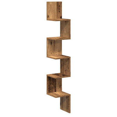 Berkfield Durable Wall Corner Shelf Old Wood 20X20X127.5 Cm Engineered Wood from B&Q