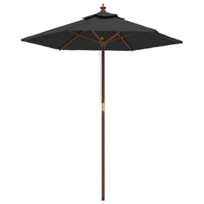 B&Q -  Durable Garden Parasol With Wooden Pole Black 196X231 Cm