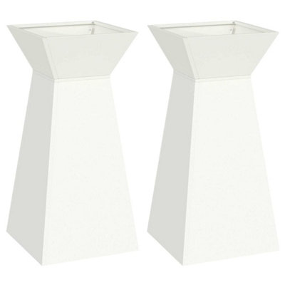 B&Q -  Modern Garden Pillar Planters 2 Pcs With Bowl White 35X35X73 Cm Steel