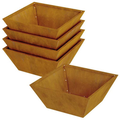 B&Q -  Modern Garden Bowl Planters 5 Pcs 40X40X15 Cm Weathering Steel