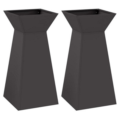 B&Q -  Modern Garden Pillar Planters 2 Pcs With Bowl Black 35X35X73 Cm Steel