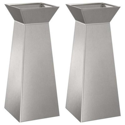 B&Q -  Modern Garden Pillar Planters 2 Pcs With Bowl 40X40X100 Cm Stainless Steel