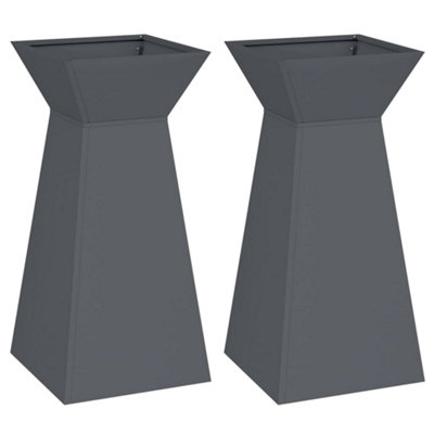 B&Q -  Modern Garden Pillar Planters 2 Pcs With Bowl Anthracite 35X35X73 Cm Steel