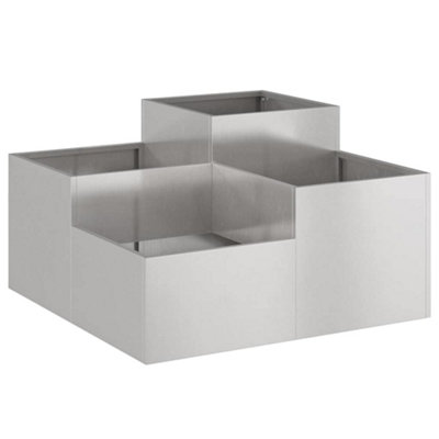 B&Q -  Modern Garden Planter Silver 80 X 80 X 48 Cm Stainless Steel