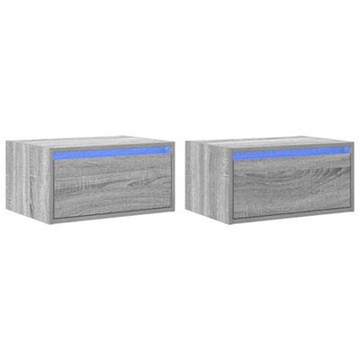 B&Q -  Durable Wall-Mounted Bedside Cabinets With Led Lights 2 Pcs Grey Sonoma