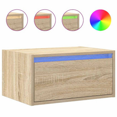 B&Q -  Durable Wall-Mounted Bedside Cabinet With Led Lights Sonoma Oak