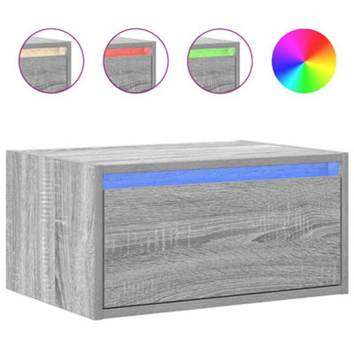 B&Q -  Durable Wall-Mounted Bedside Cabinet With Led Lights Grey Sonoma