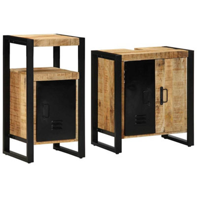 B&Q -  Modern Bathroom Furniture Set 2 Pcs Brown Soild Rough Mango Wood