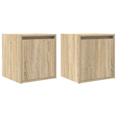B&Q -  Durable Wall-Mounted Bedside Cabinets 2 Pcs Sonoma Oak 38X34X40 Cm