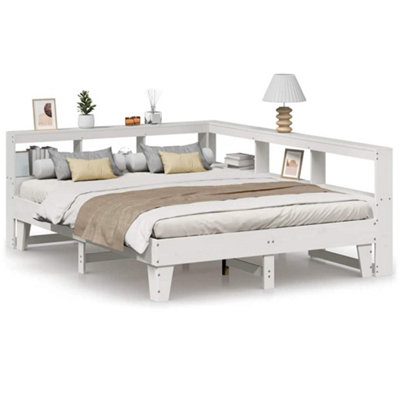 Berkfield Rustic Bookcase Bed Without Mattress White 150X200Cm Solid Wood Pine from B&Q