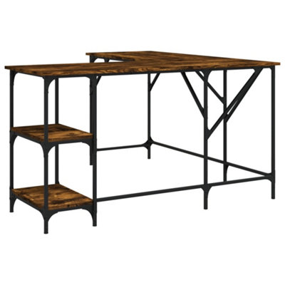Berkfield Industrial Desk Smoked Oak 139X139X75 Cm Engineered Wood