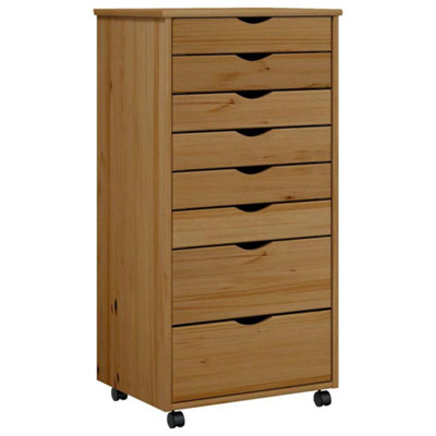 Berkfield Rustic Rolling Cabinet With Drawers Moss Honey Brown Solid Wood Pine from B&Q