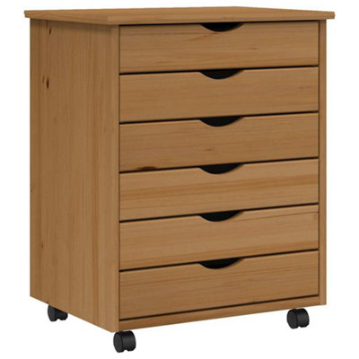 Berkfield Rustic Rolling Cabinet With Drawers Moss Honey Brown Solid Wood Pine from B&Q