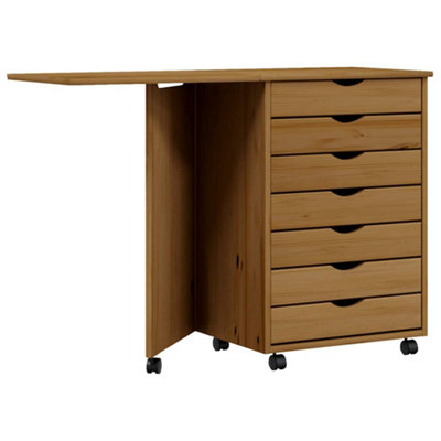 Berkfield Rustic Rolling Cabinet With Desk Moss Honey Brown Solid Wood Pine from B&Q