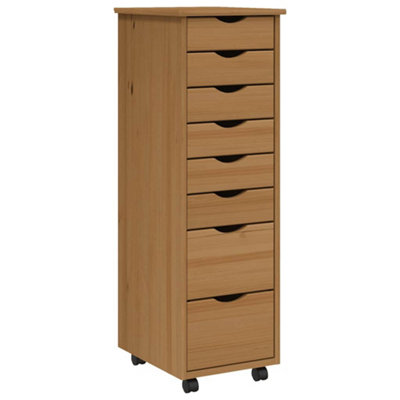 Berkfield Rustic Rolling Cabinet With Drawers Moss Honey Brown Solid Wood Pine from B&Q