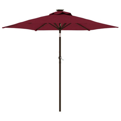 B&Q -  Durable Garden Parasol With Leds And Steel Pole Bordeaux Red 225X225X212Cm